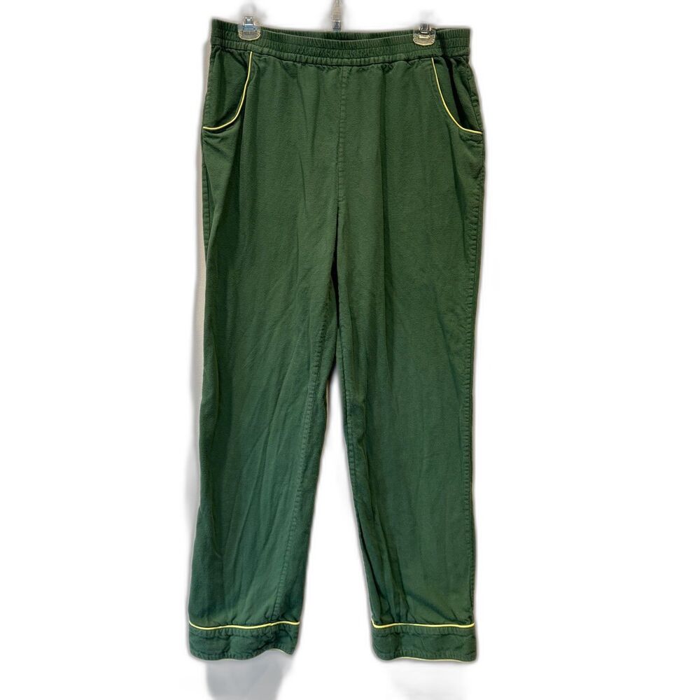 Lake Pajama Pants 100% Cotton Green Lounge Sleep Bottoms Relaxed Women Medium